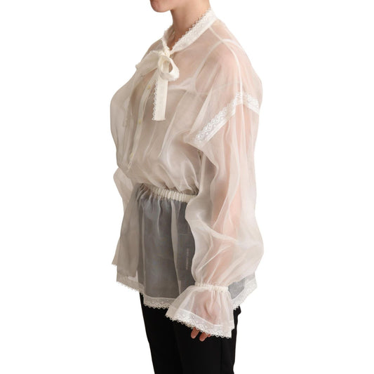 Elegant White Silk-Cotton Ascot Blouse