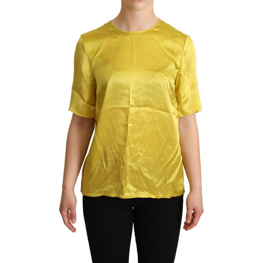 Elegant Silk Short Sleeve Blouse Top - Yellow