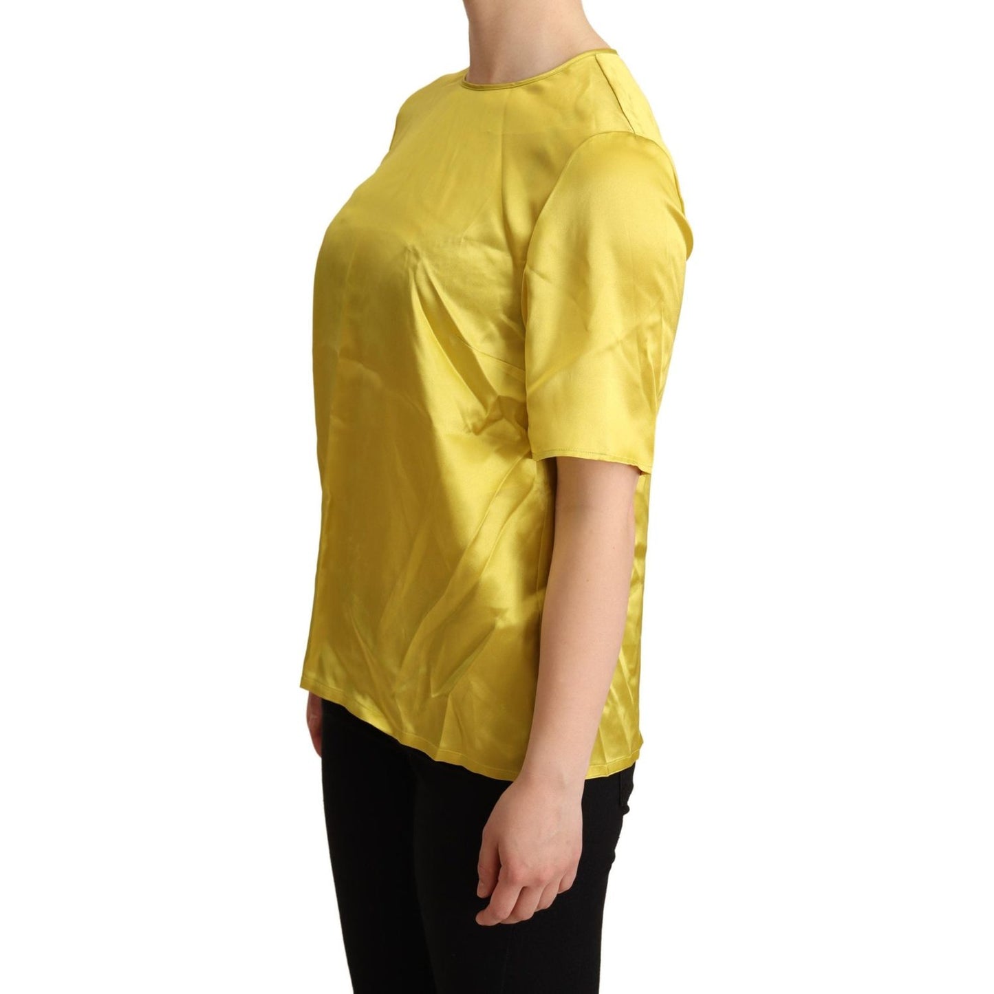 Elegant Silk Short Sleeve Blouse Top - Yellow