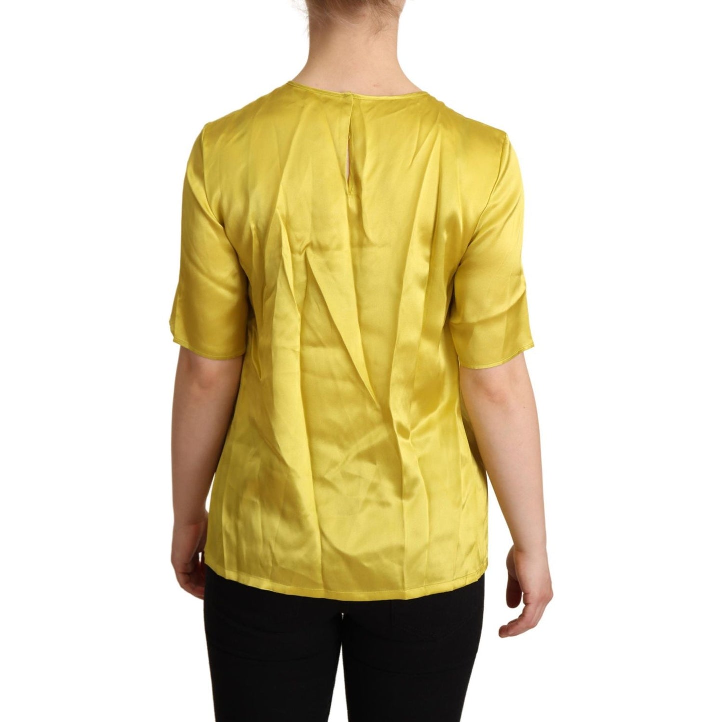 Elegant Silk Short Sleeve Blouse Top - Yellow