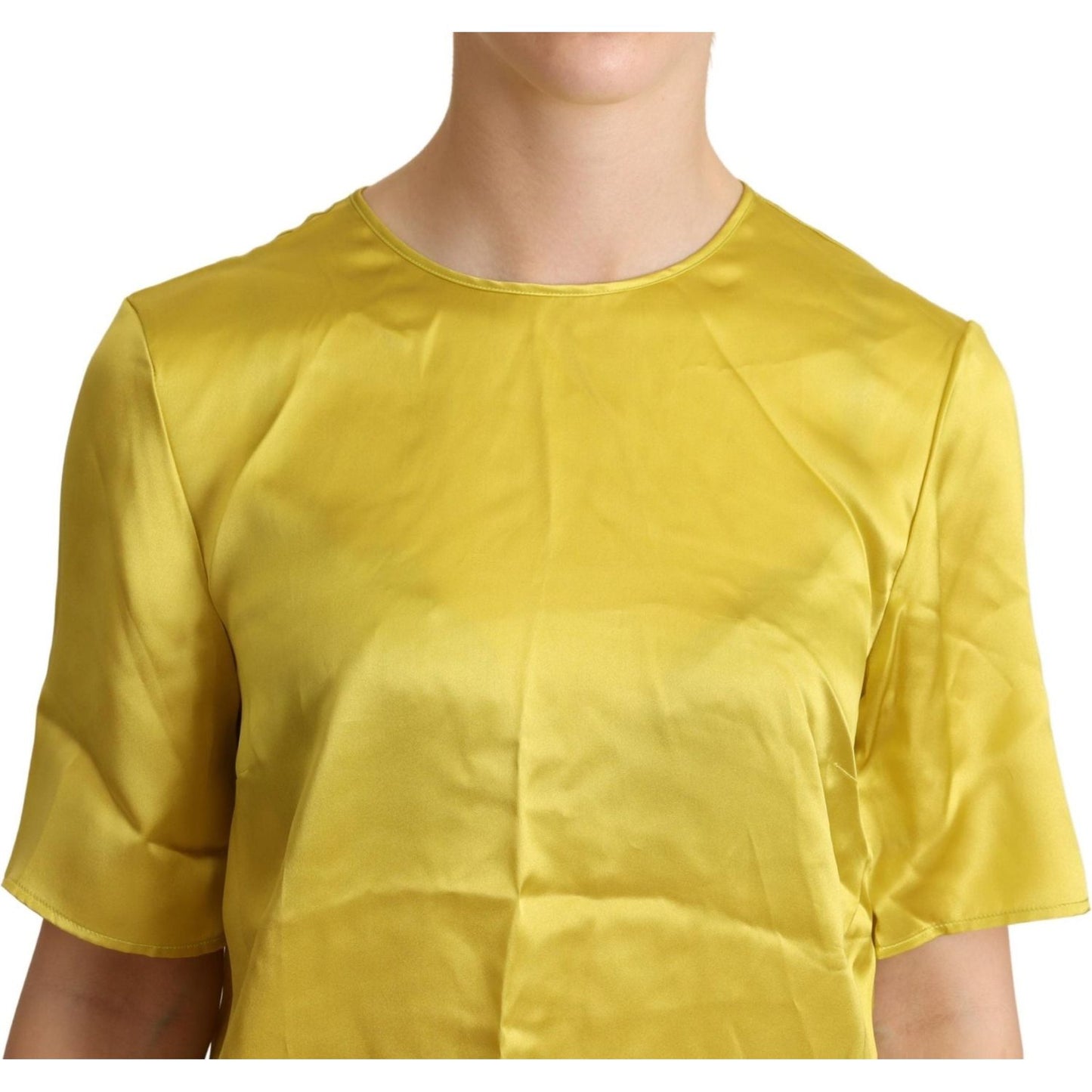 Elegant Silk Short Sleeve Blouse Top - Yellow