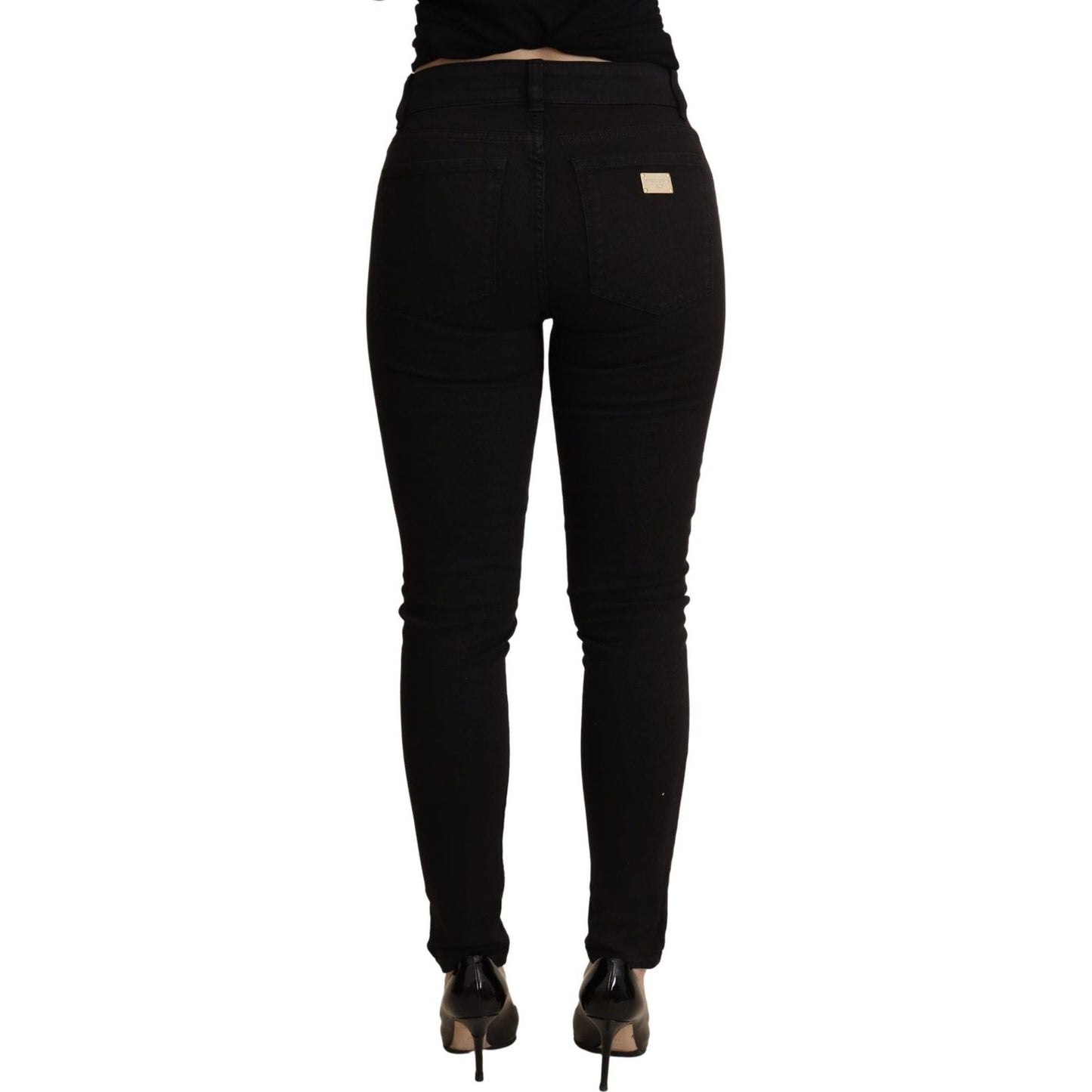 Elegant Mid-Waist Skinny Black Jeans