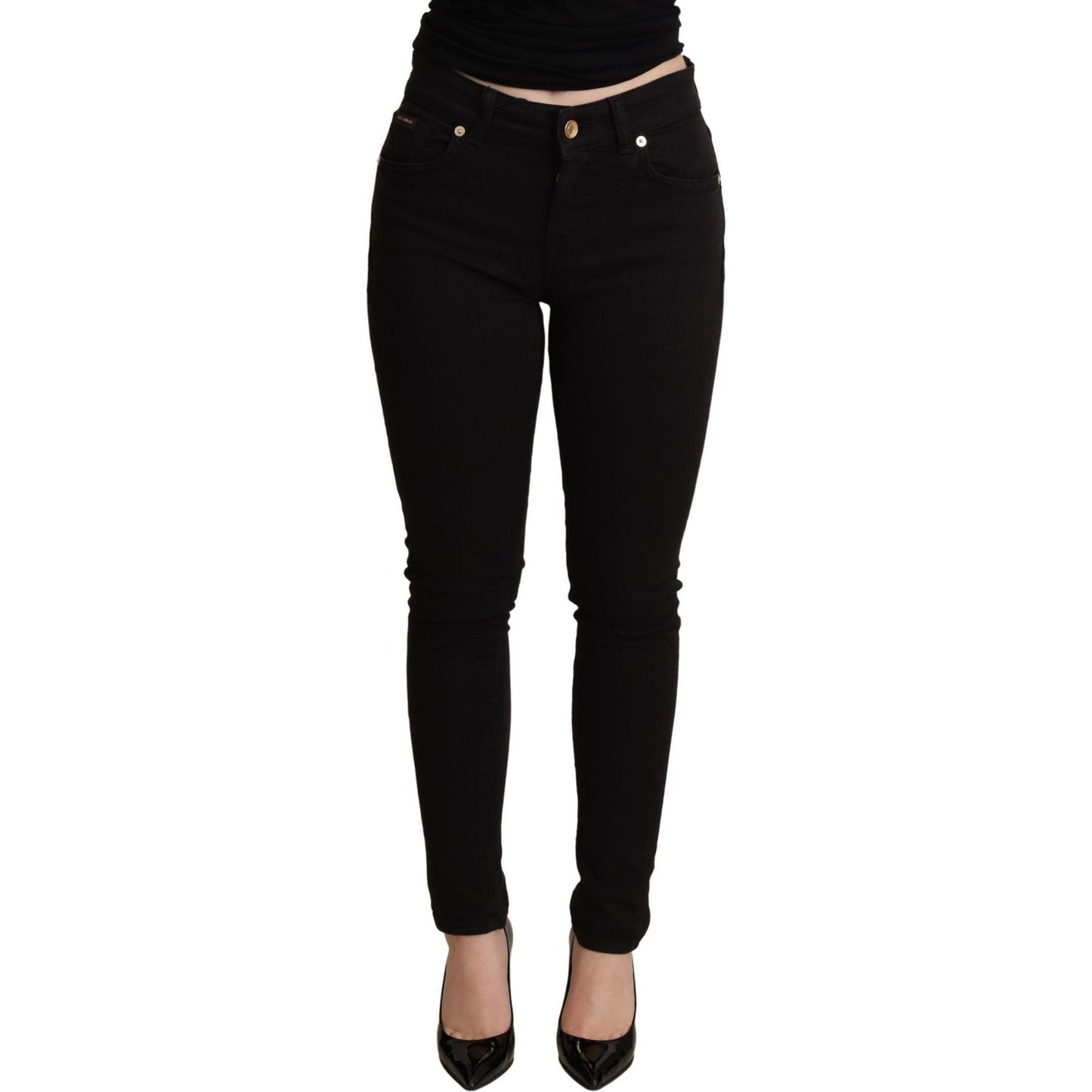 Elegant Mid-Waist Skinny Black Jeans