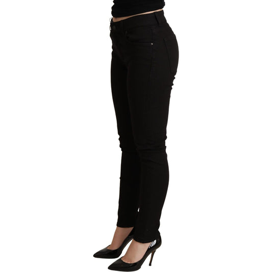 Elegant Black Mid-Waist Skinny Jeans