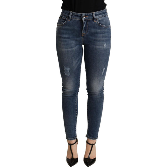 Elegant Mid Waist Skinny Blue Jeans