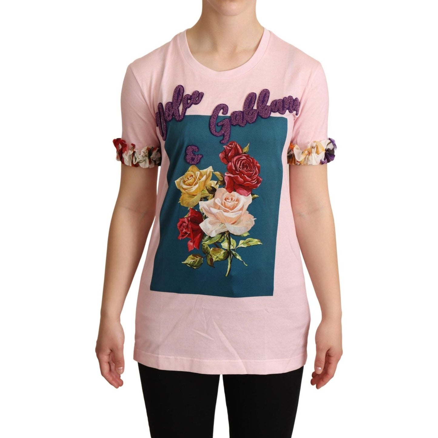 Elegant Floral Rose Applique T-Shirt