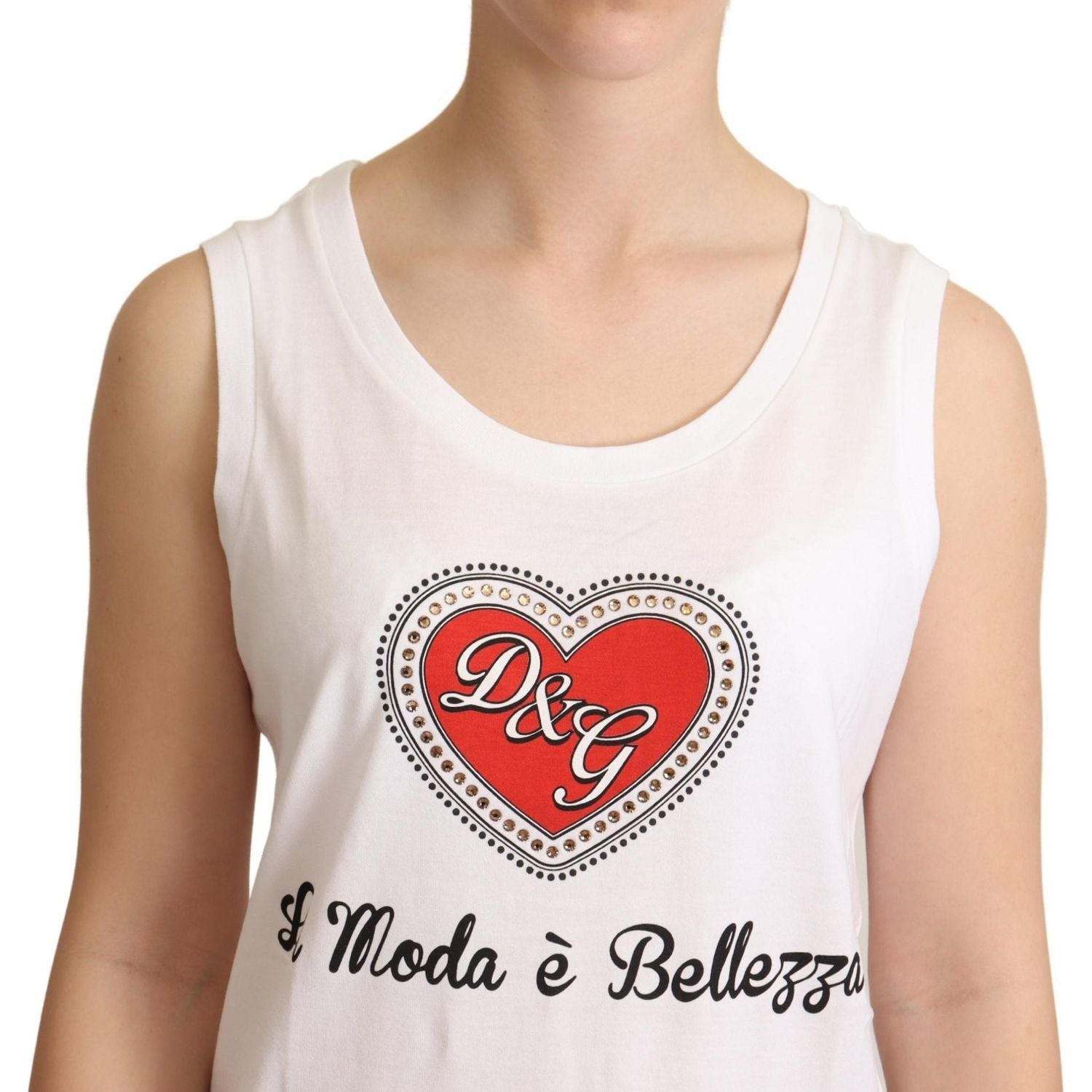 Dolce & Gabbana White La Moda Crystal Tank Top T-shirt