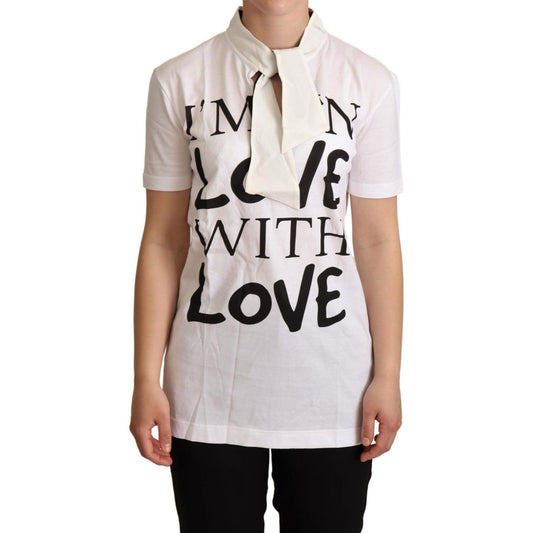 Chic White Love Motif Silk-Blend Tee