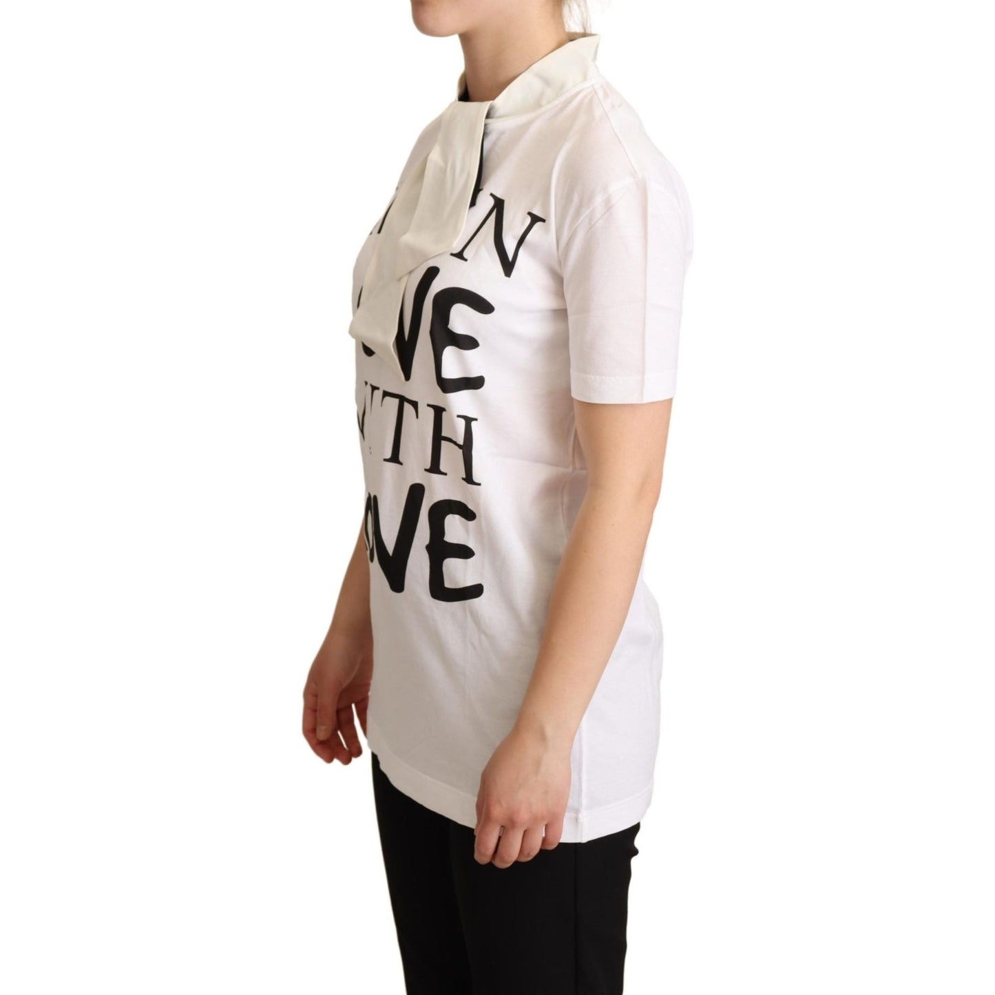 Chic White Love Motif Silk-Blend Tee