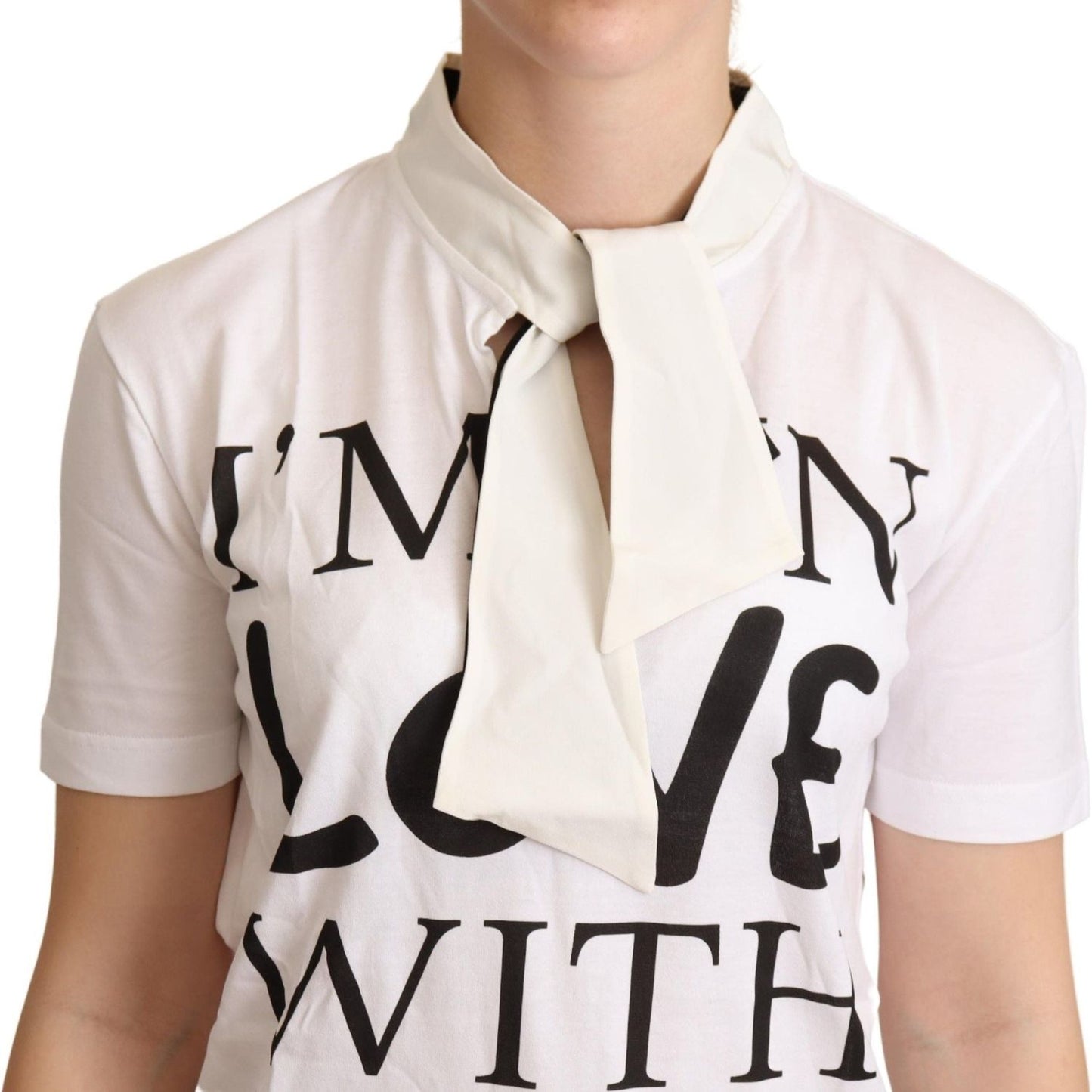 Chic White Love Motif Silk-Blend Tee