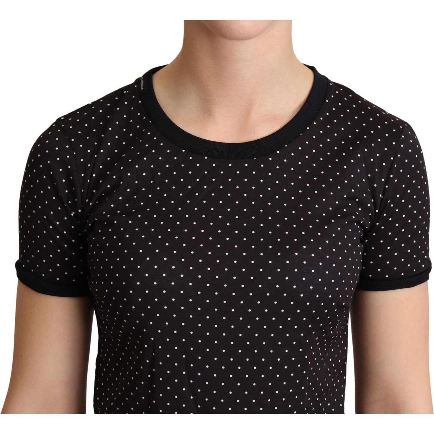 Polka Dotted Black Short Sleeve Crewneck Top