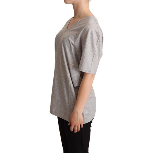 Elegant Gray V-Neck Cotton Tee