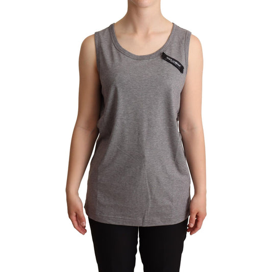 Elegant Gray Cotton Jersey Sleeveless Tank