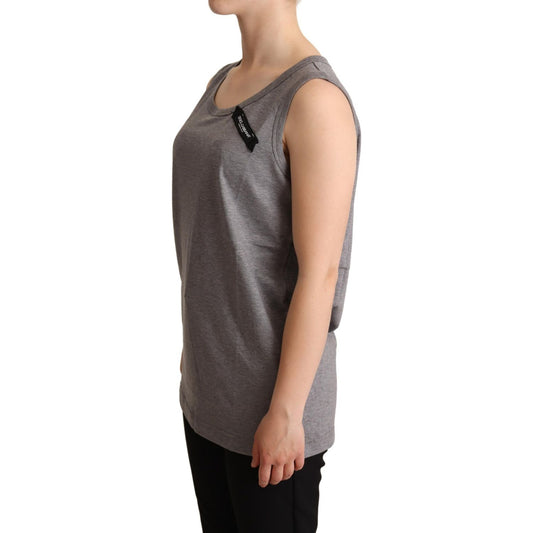 Elegant Gray Cotton Jersey Sleeveless Tank