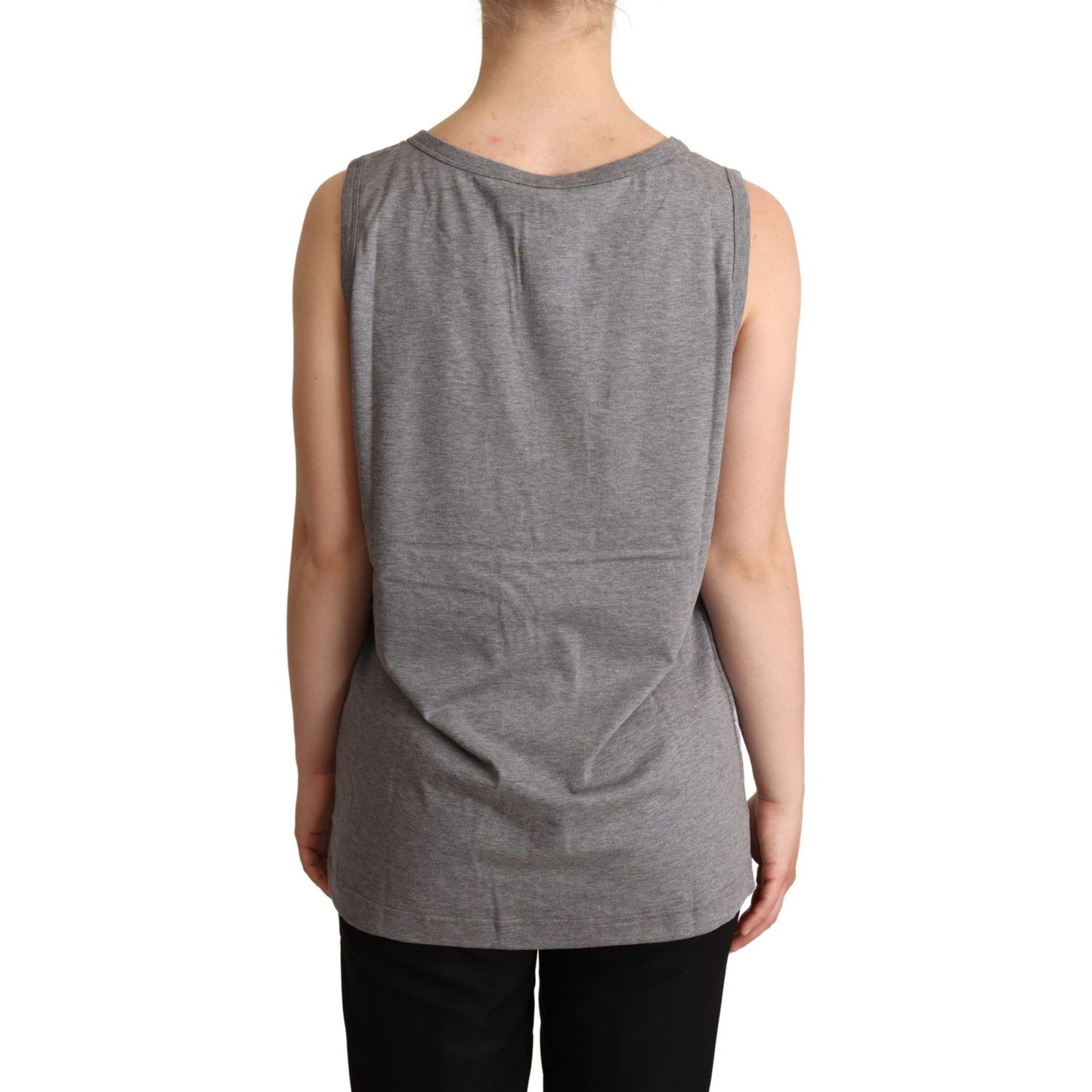 Elegant Gray Cotton Jersey Sleeveless Tank