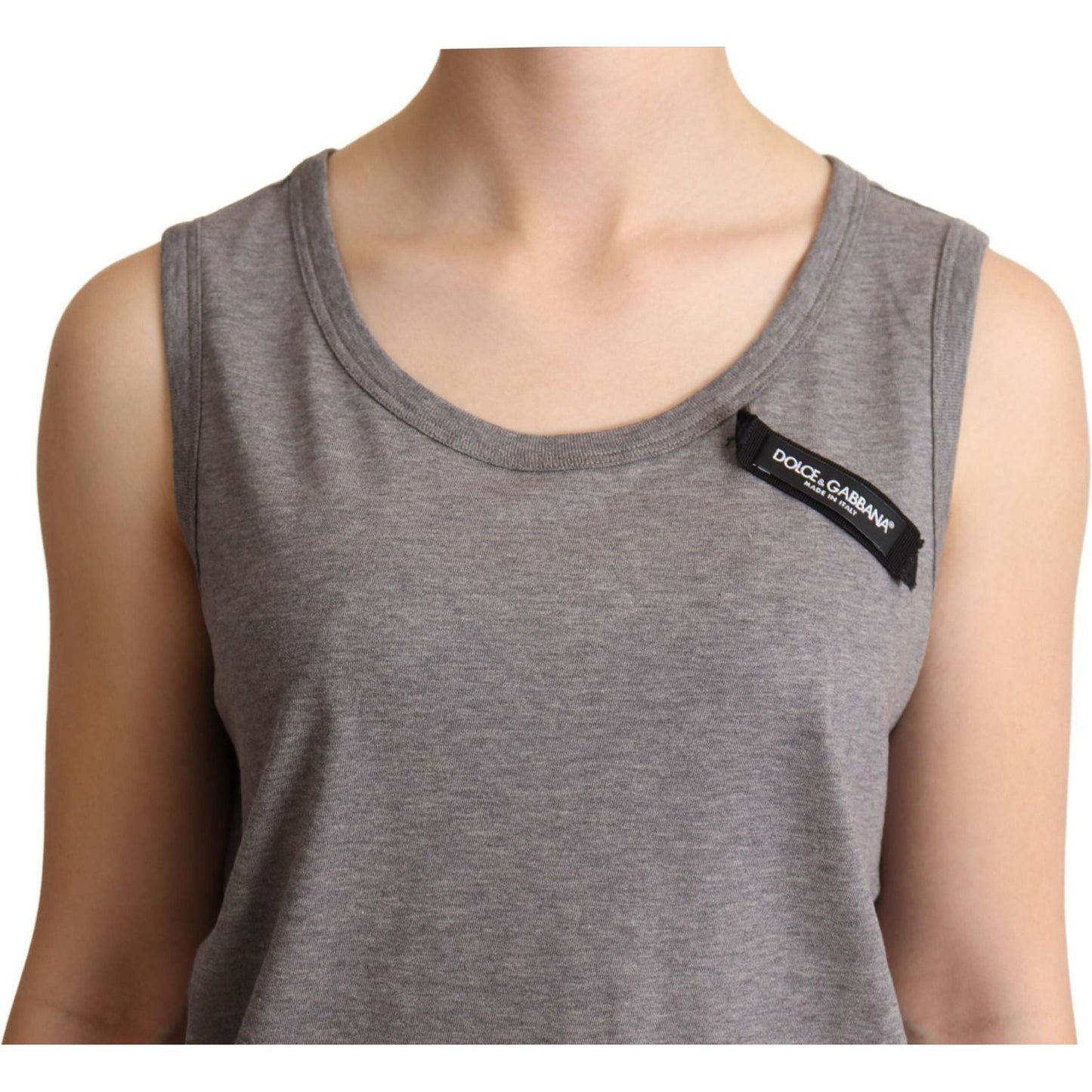 Elegant Gray Cotton Jersey Sleeveless Tank