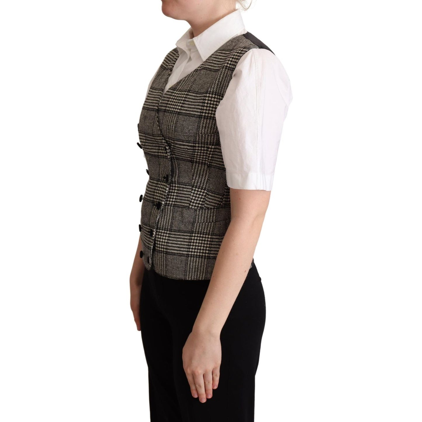 Elegant Checkered Gray Silk Blend Vest