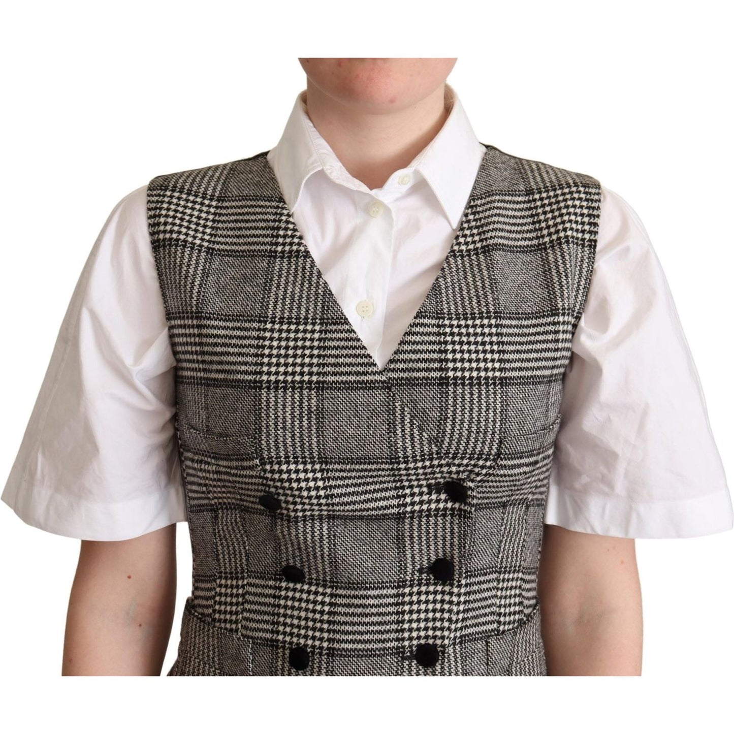 Elegant Checkered Gray Silk Blend Vest