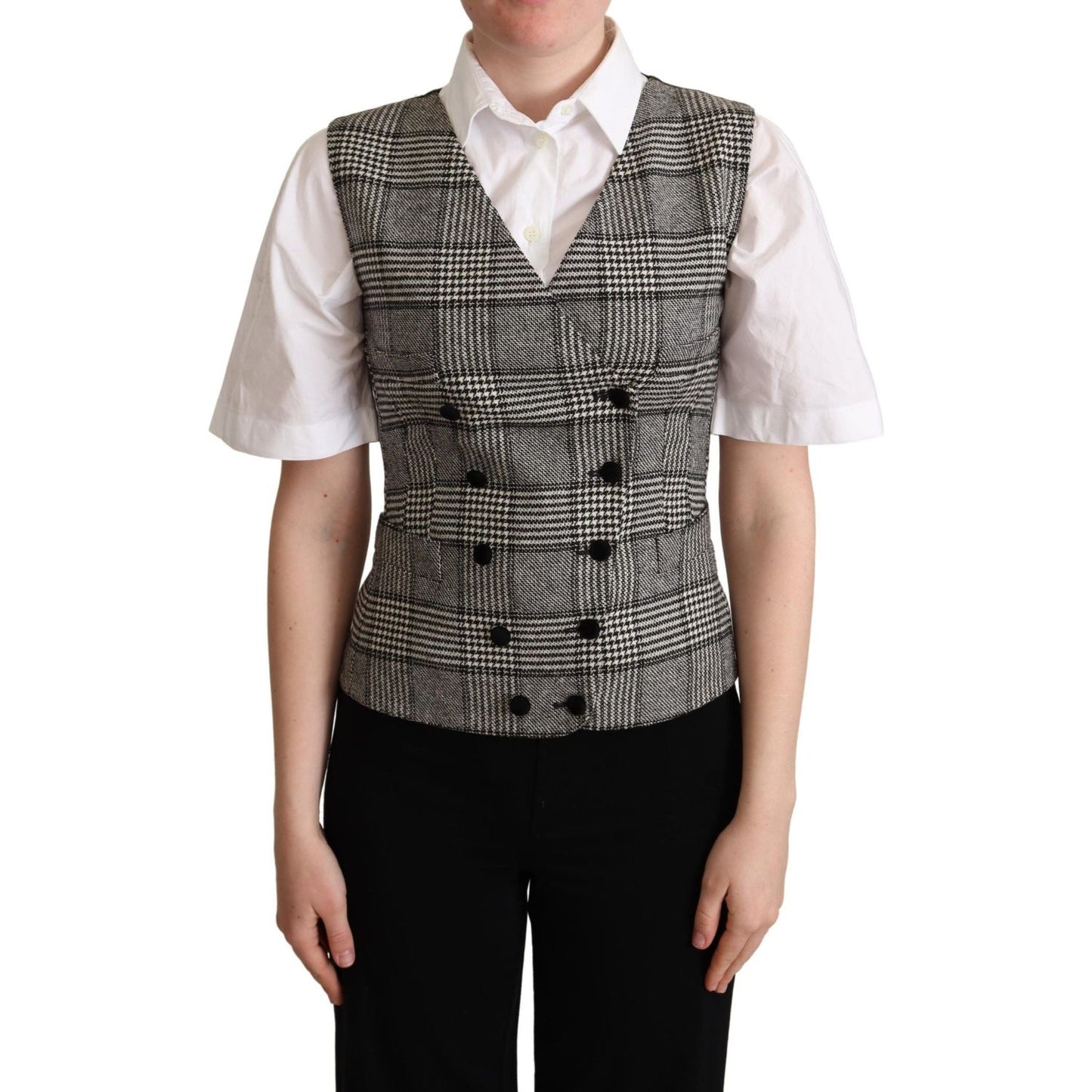 Elegant Checkered Gray Silk Blend Vest