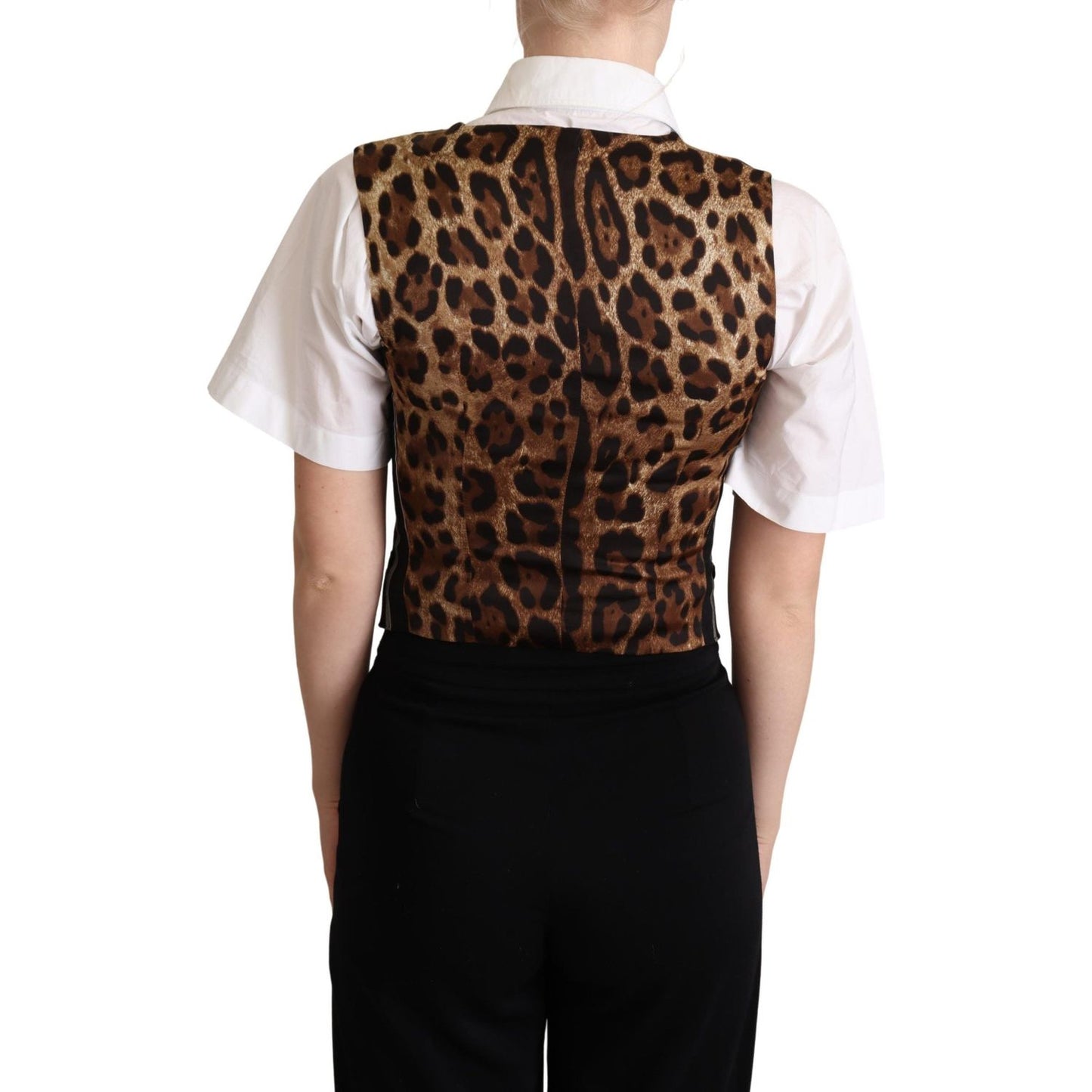 Chic Black Leopard Print Waistcoat