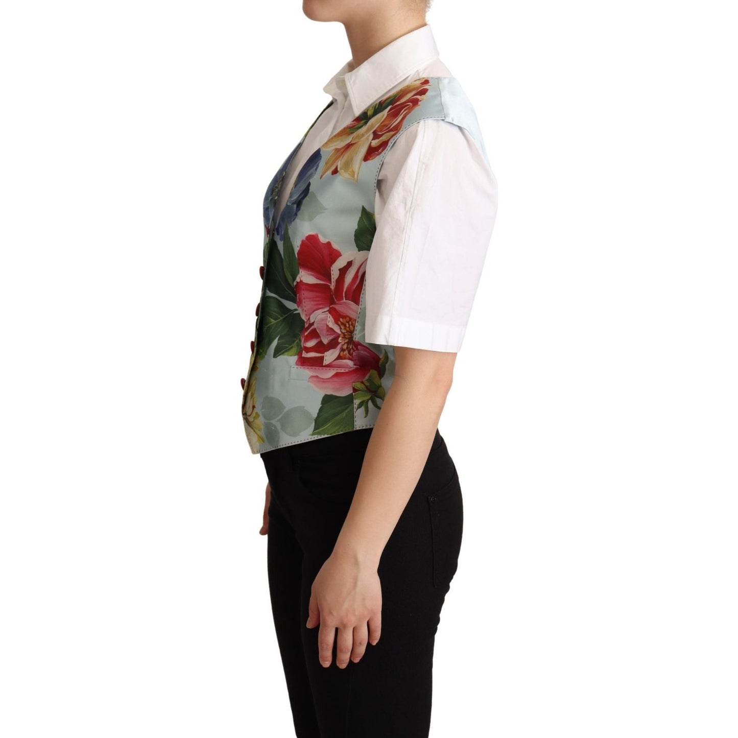 Elegant Floral Print Silk Waistcoat