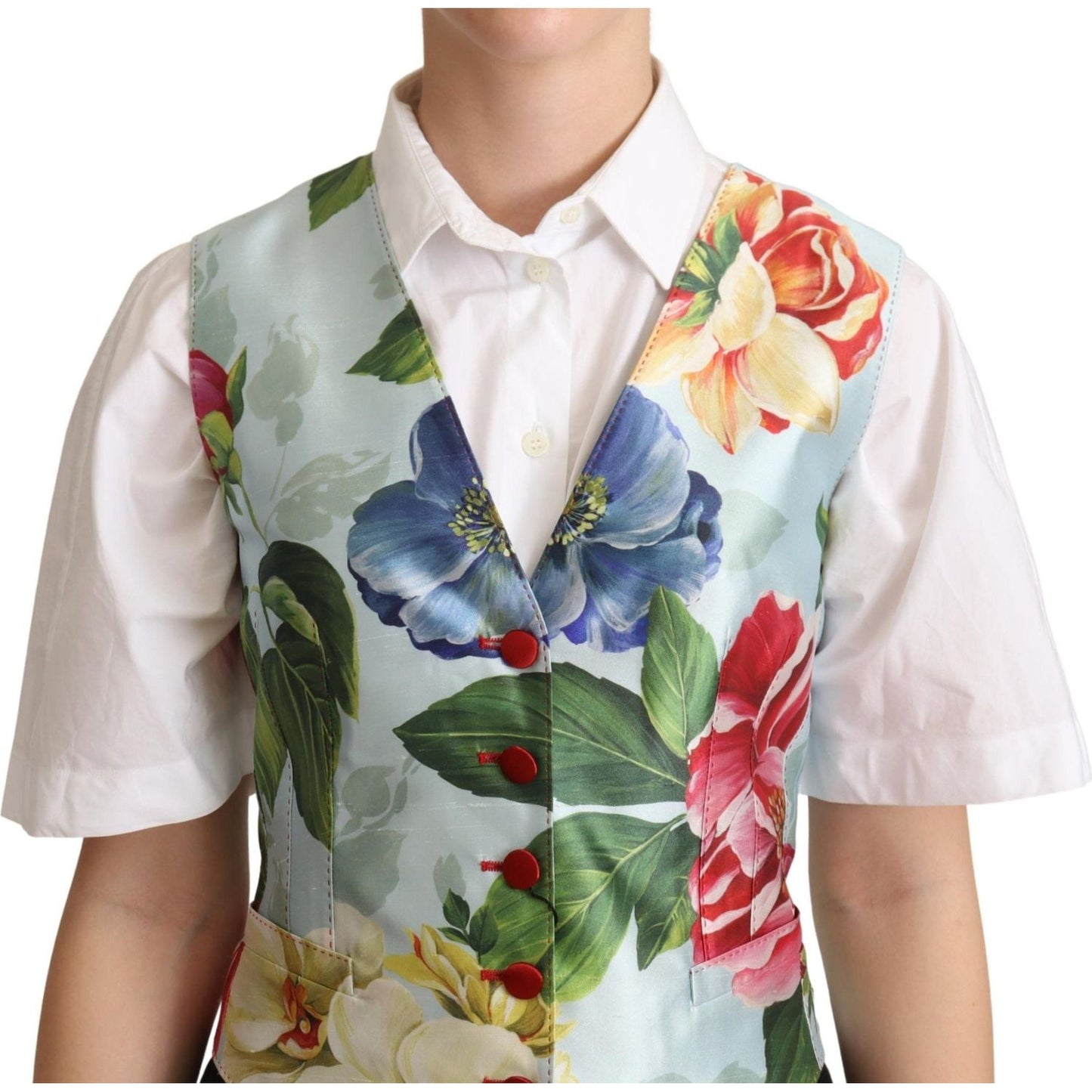 Elegant Floral Print Silk Waistcoat