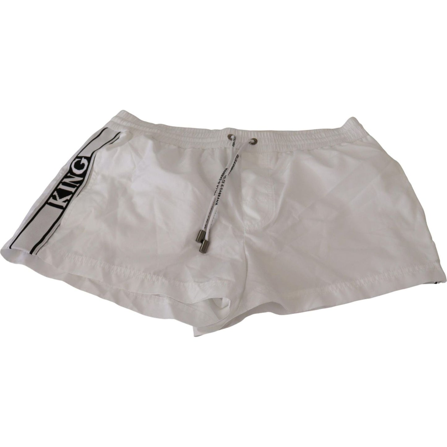 Elegant White KING Motive Swim Trunks