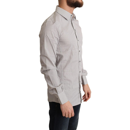 Elegant Gray Striped Slim Fit Dress Shirt