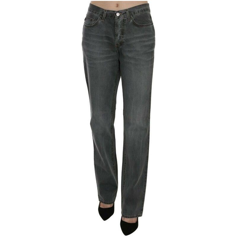 Chic Gray Mid Waist Straight Leg Jeans