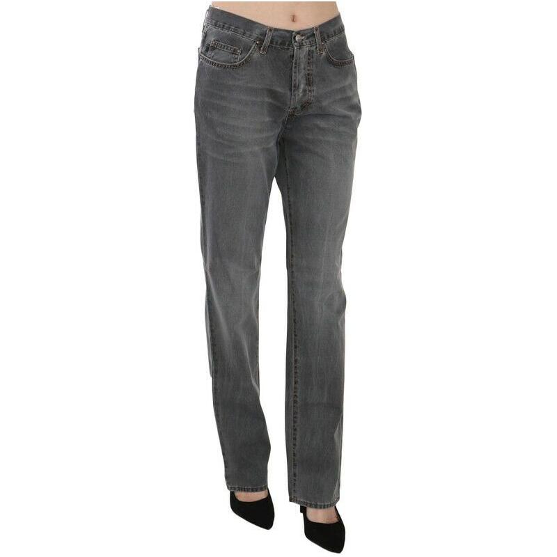 Chic Gray Mid Waist Straight Leg Jeans