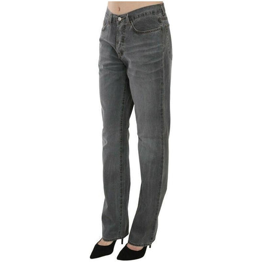 Chic Gray Mid Waist Straight Leg Jeans