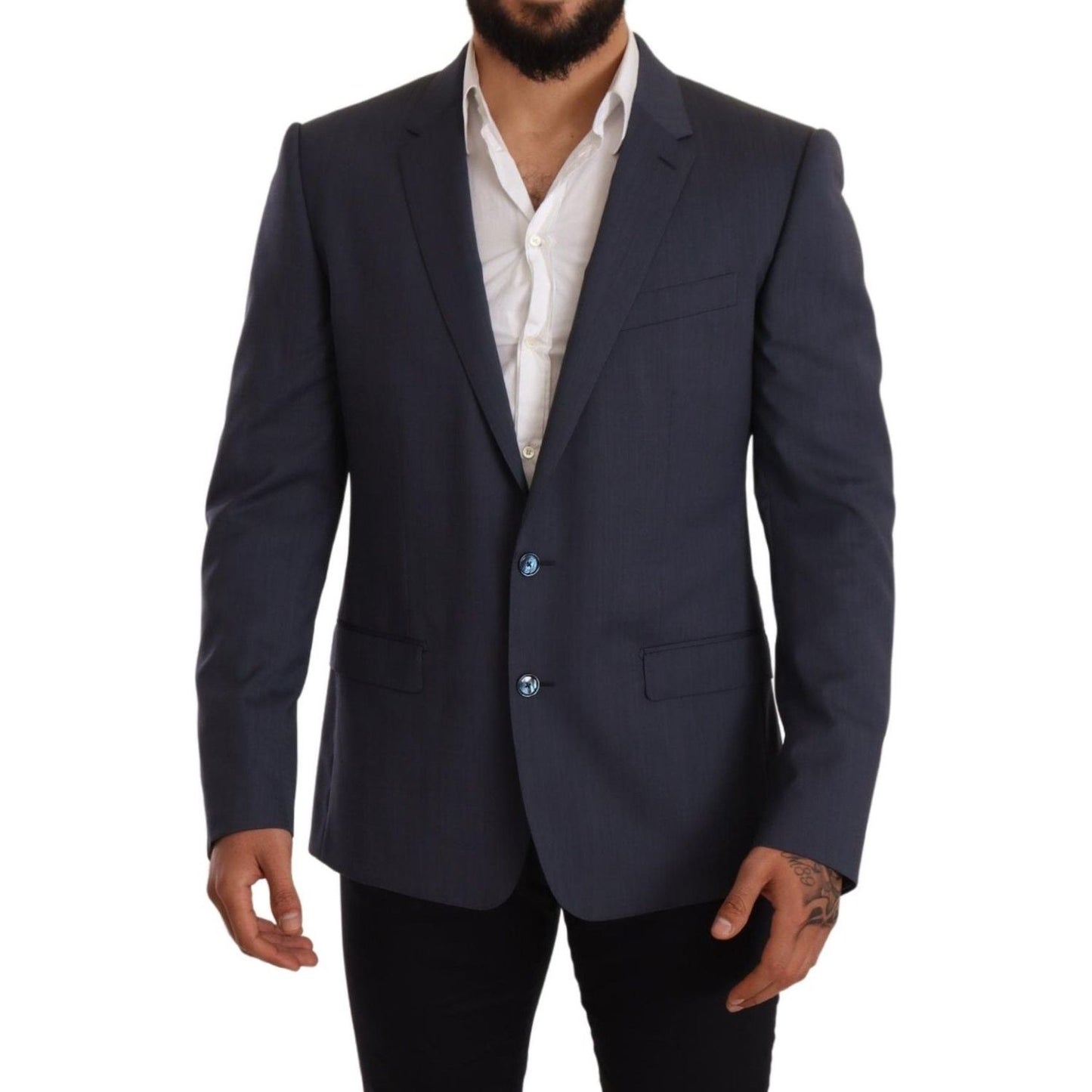 Elegant Blue Wool Martini Blazer Jacket