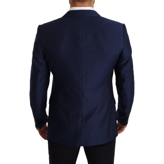 Elegant Blue Virgin Wool Martini Blazer