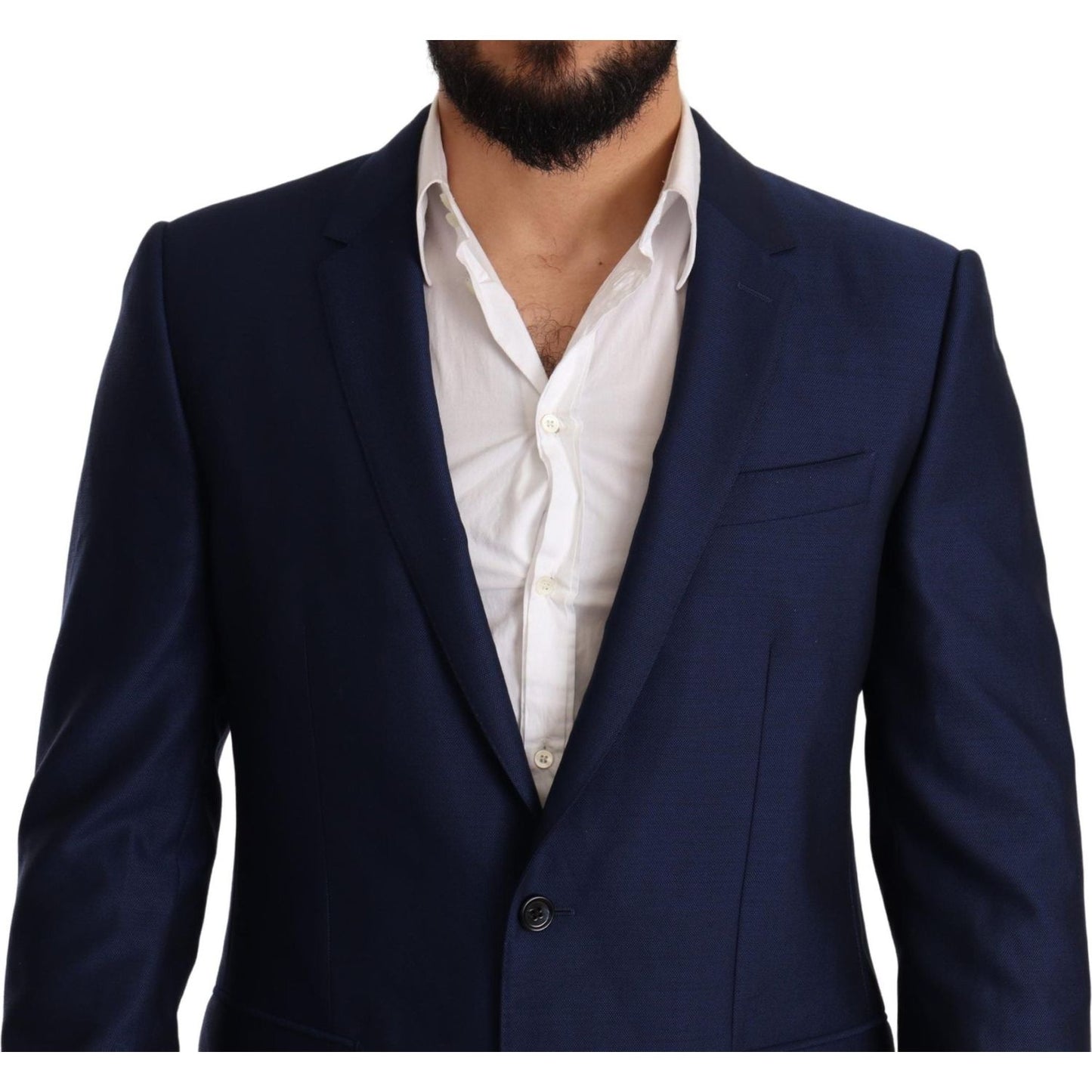 Elegant Blue Virgin Wool Martini Blazer