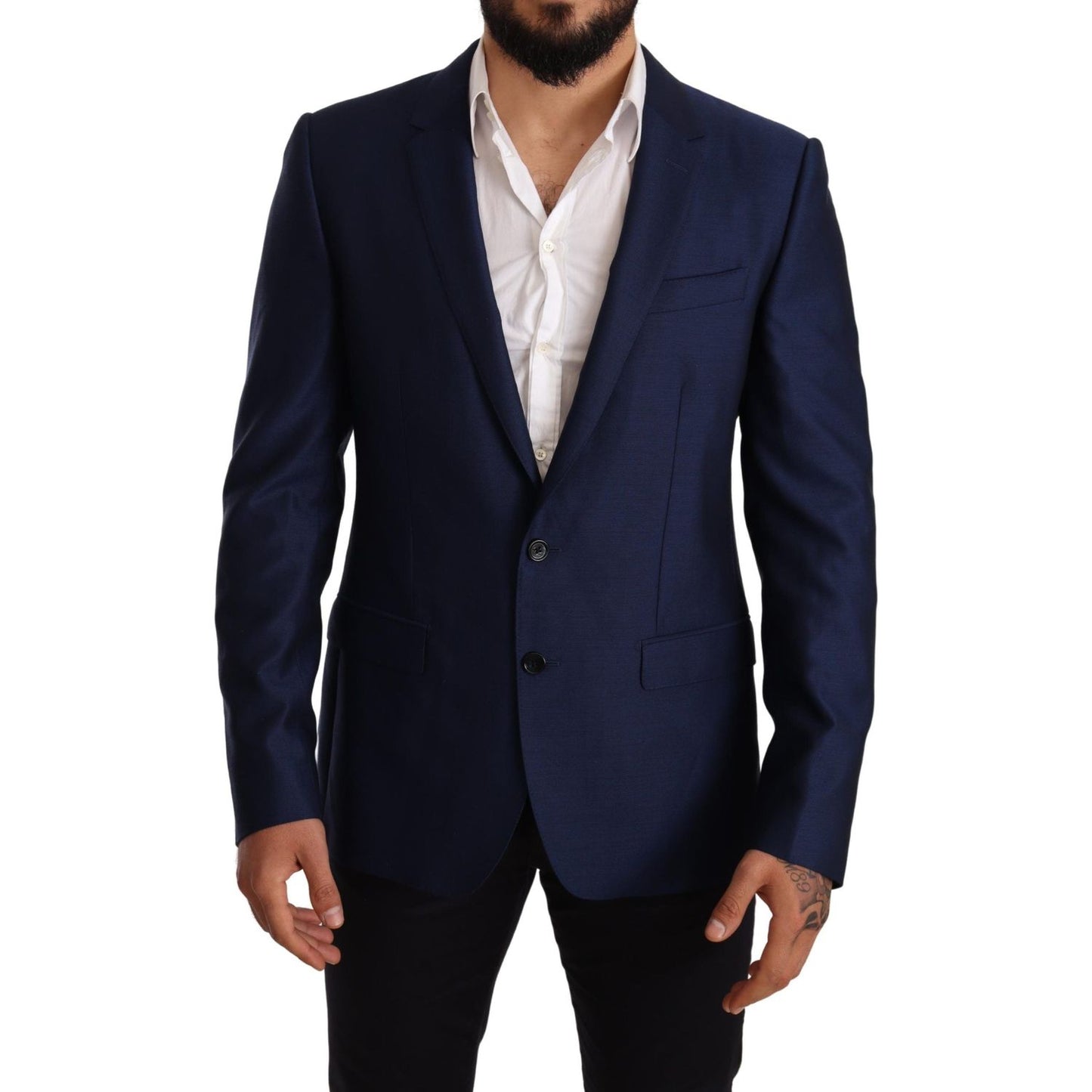 Elegant Blue Virgin Wool Martini Blazer