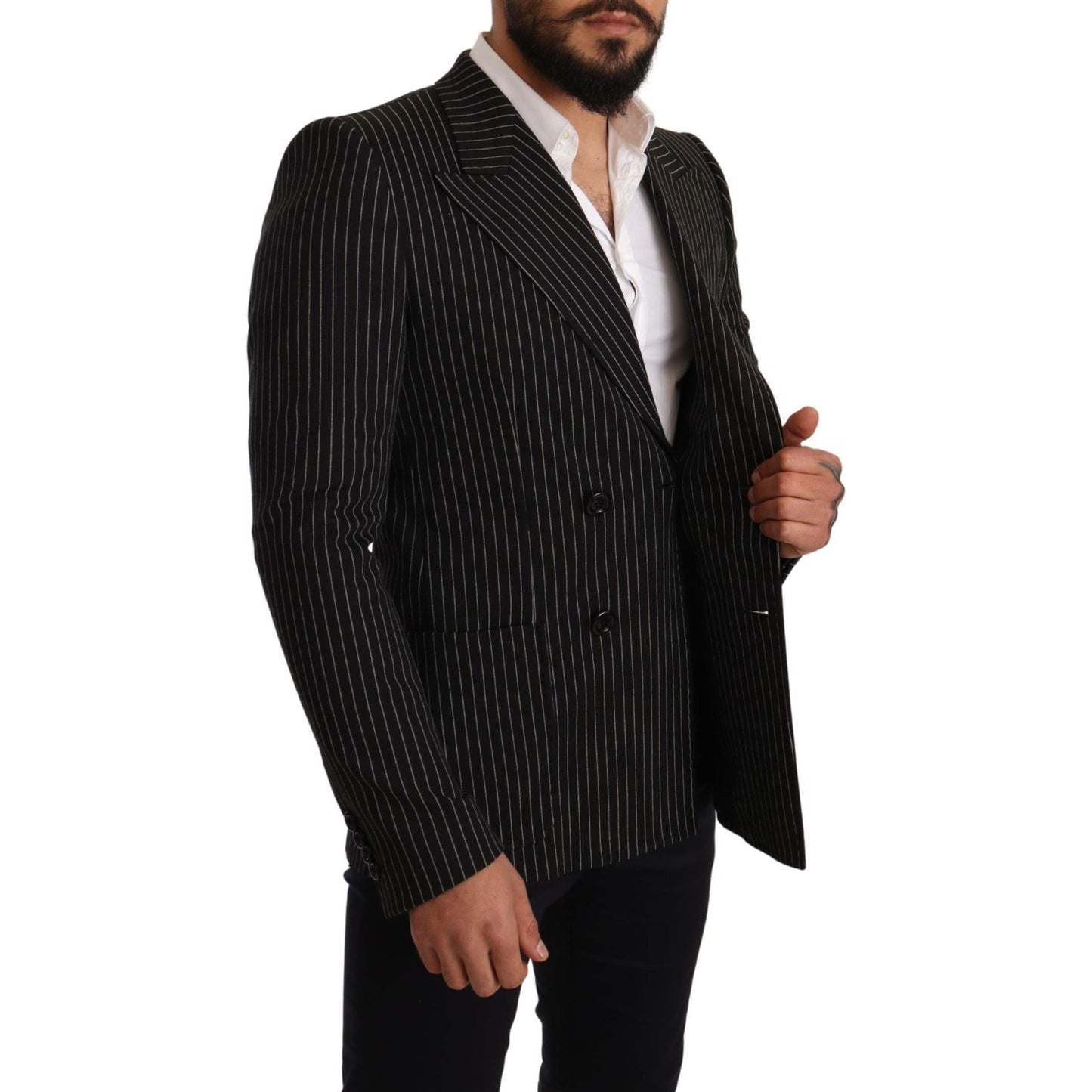 Dolce & Gabbana Black White Striped Slim Fit Coat Blazer