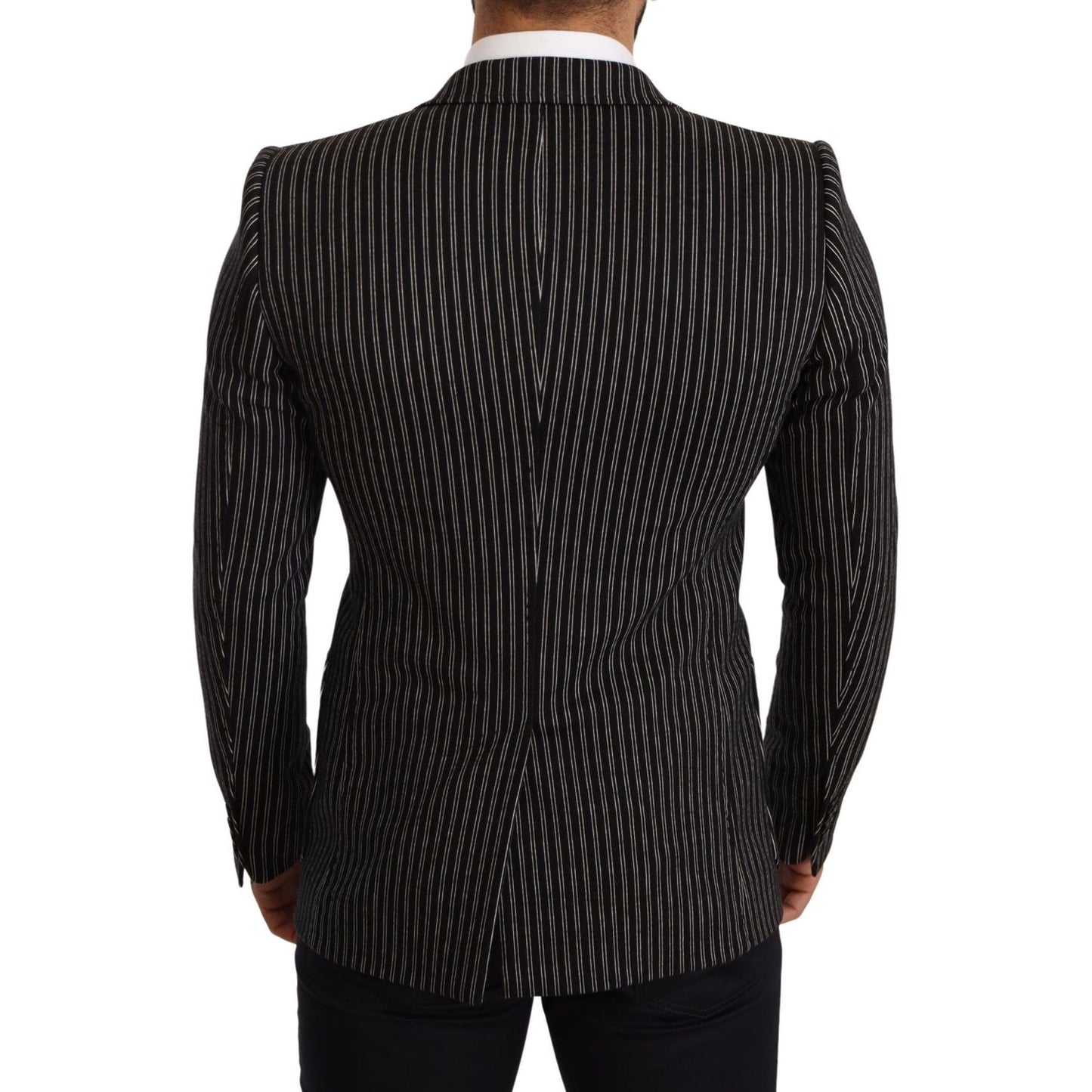 Elegant Black Striped Virgin Wool Blazer