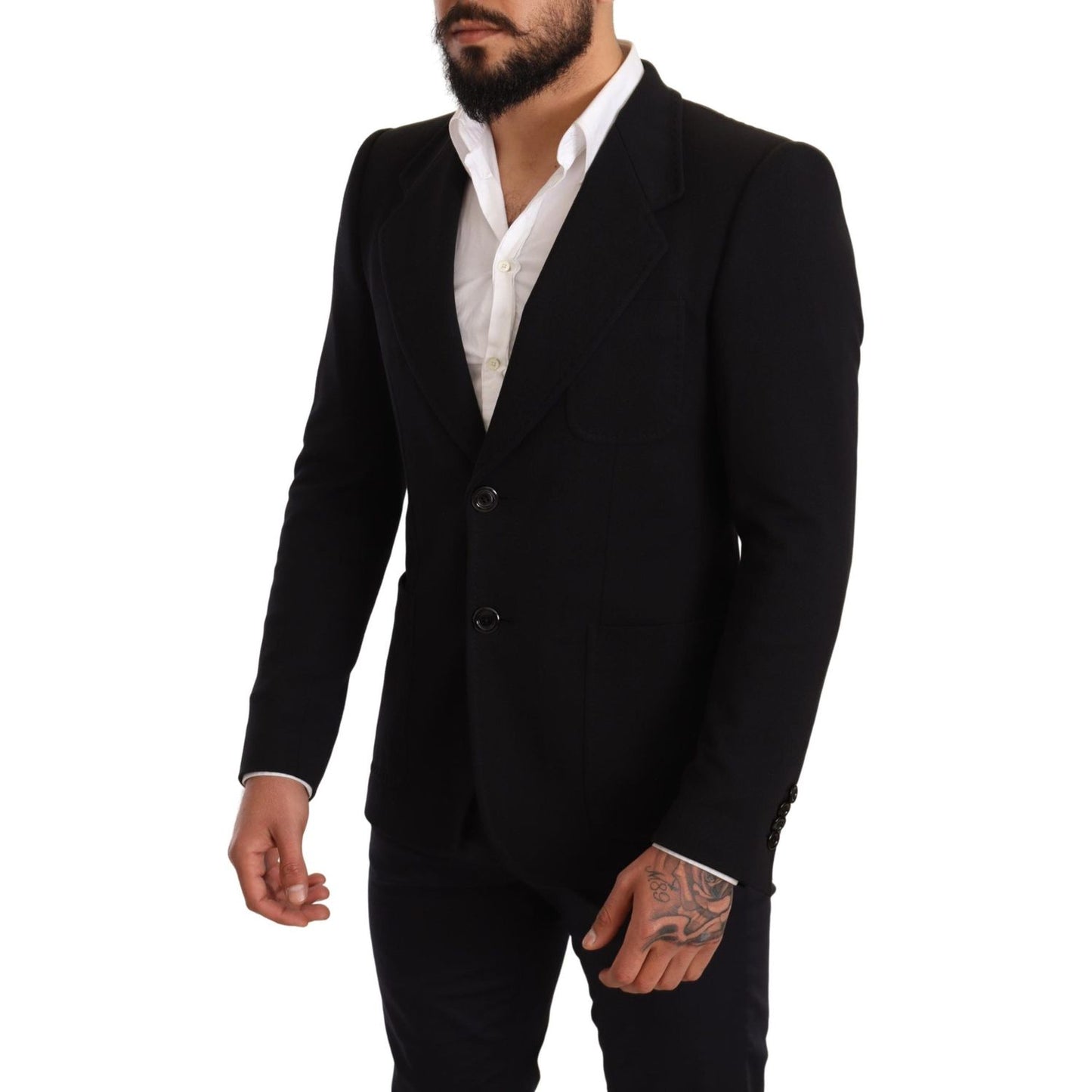 Elegant Slim Fit Black Cotton Blazer