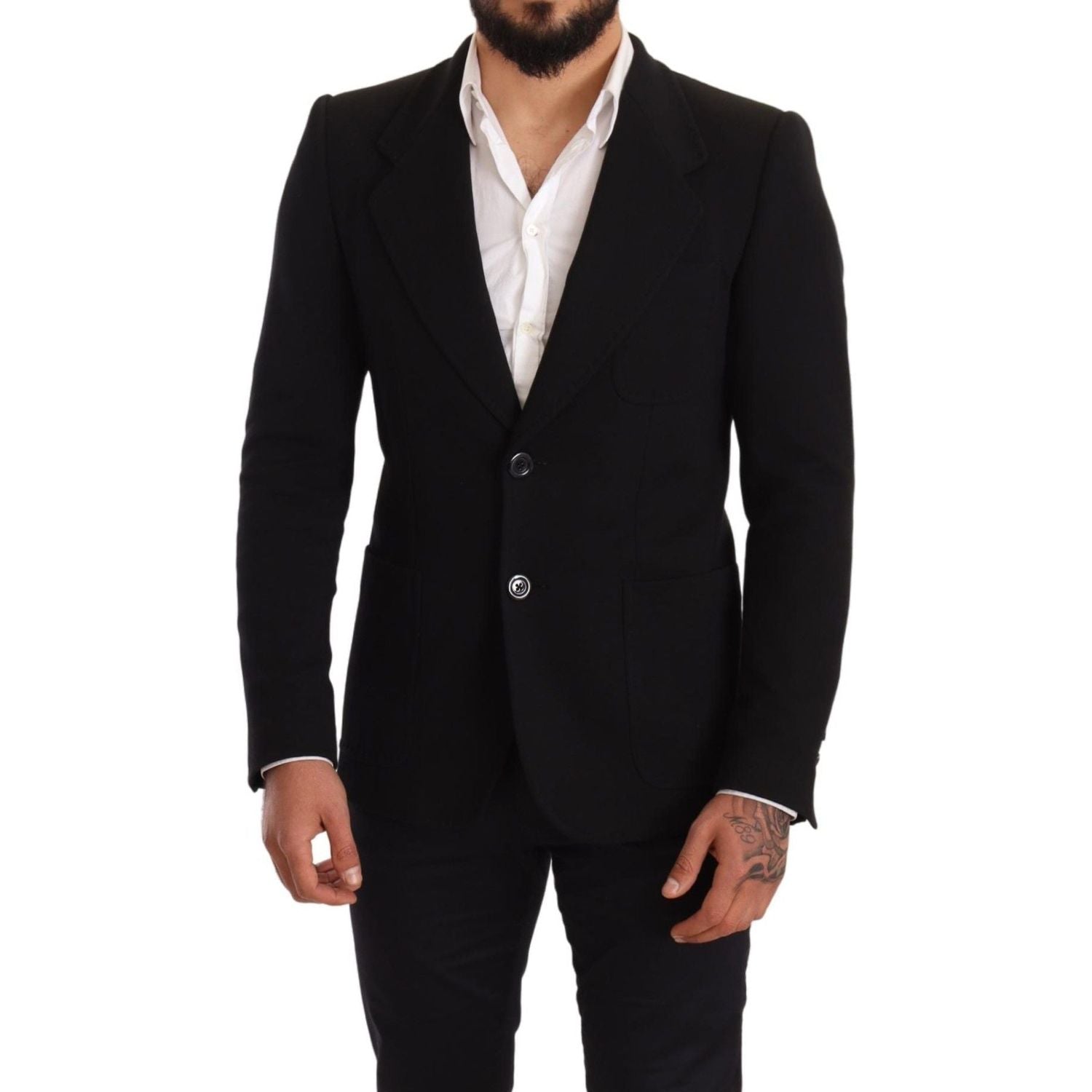 Dolce & Gabbana Black Cotton Slim Fit Coat Jacket  Blazer