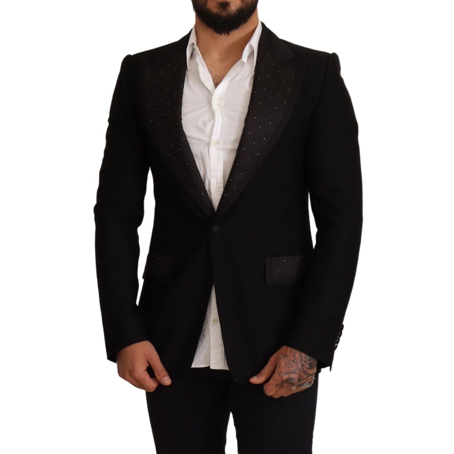Dolce & Gabbana Black Wool Slim Fit Coat Blazer Jacket