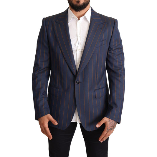 Elegant Slim Fit Blue Striped Wool Blazer