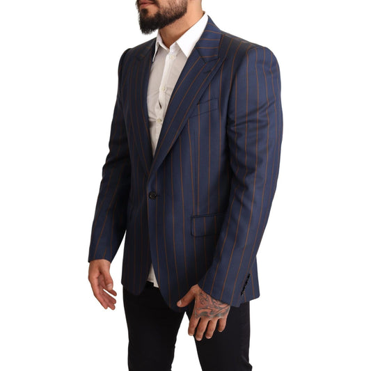 Elegant Slim Fit Blue Striped Wool Blazer