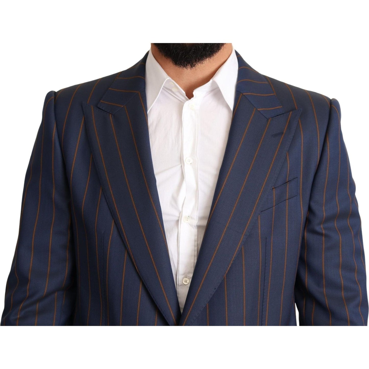 Dolce & Gabbana Blue Striped Wool Slim Fit Blazer Jacket