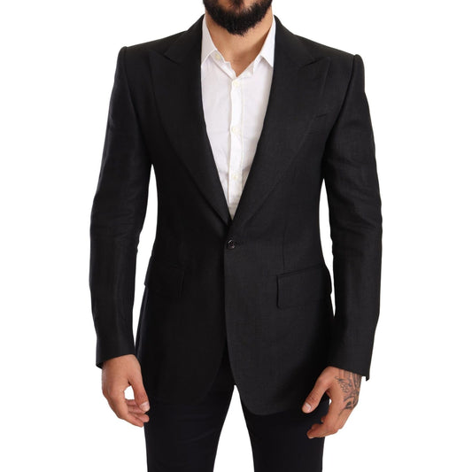 Elegant Slim Fit Black Linen Blazer