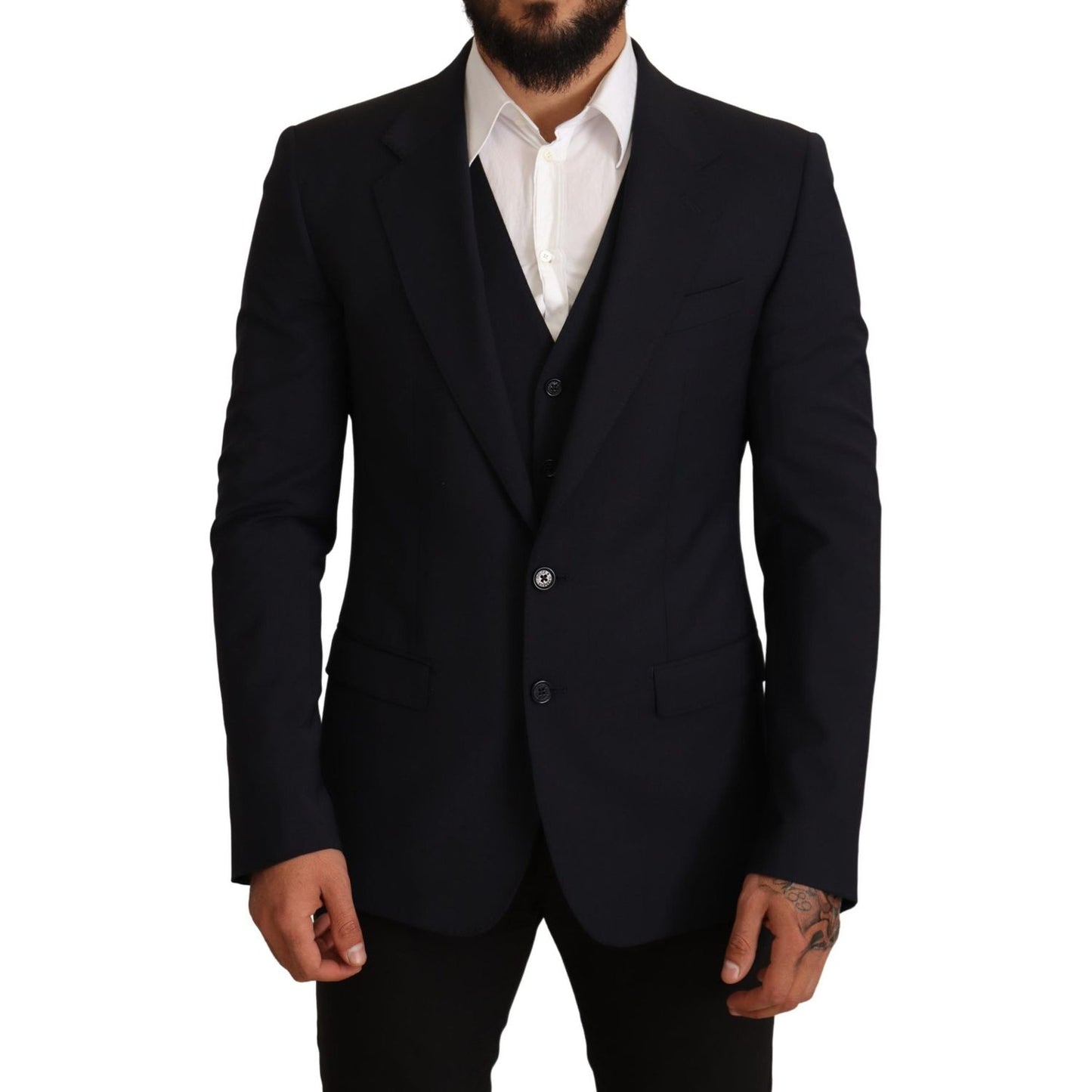 Elegant Dark Blue Wool Blend Martini Suit