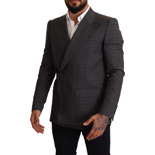 Chic Gray Check Martini Slim Fit Double-Breasted Blazer