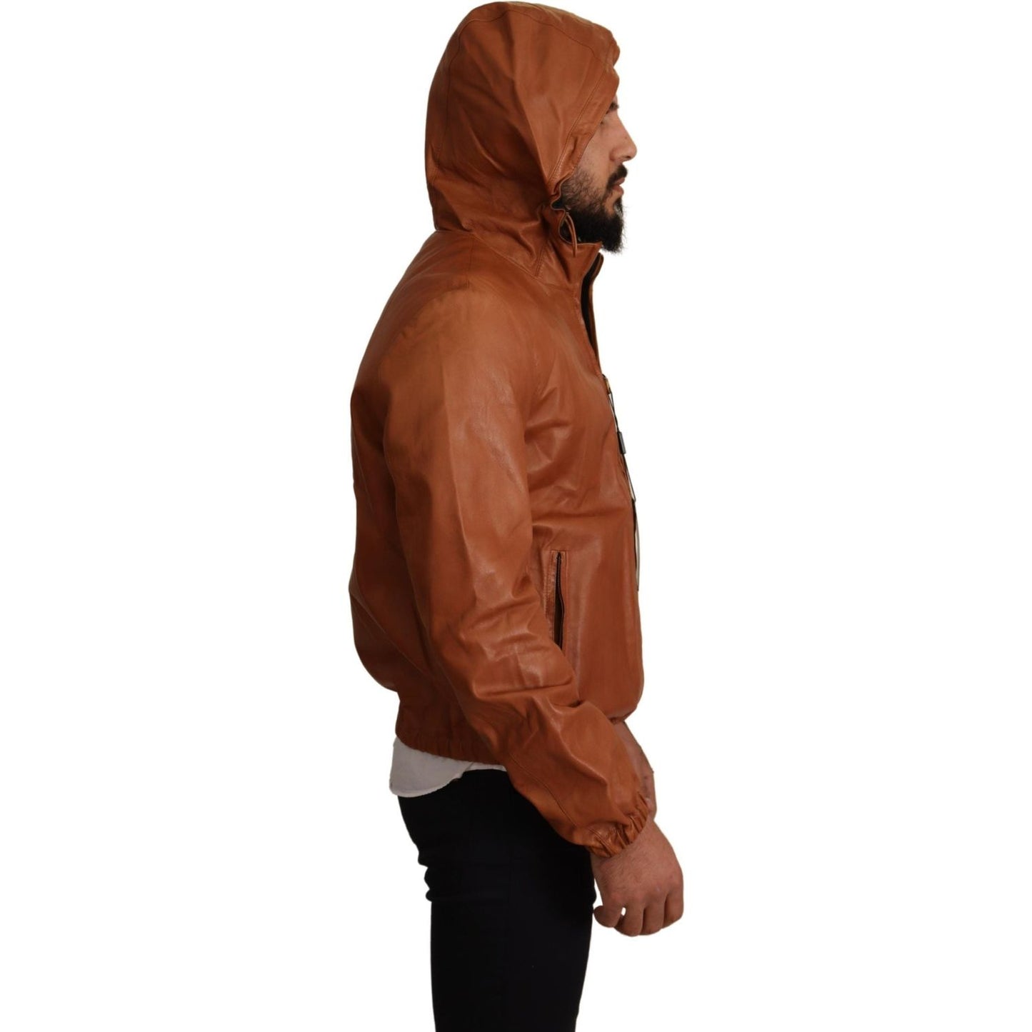 Elegant Brown Leather Bomber Jacket