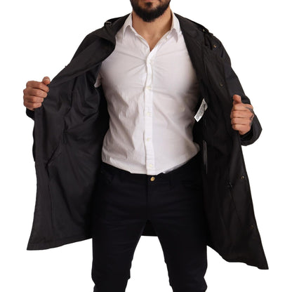 Dolce & Gabbana Black Hooded Mens Trench Coat Jacket