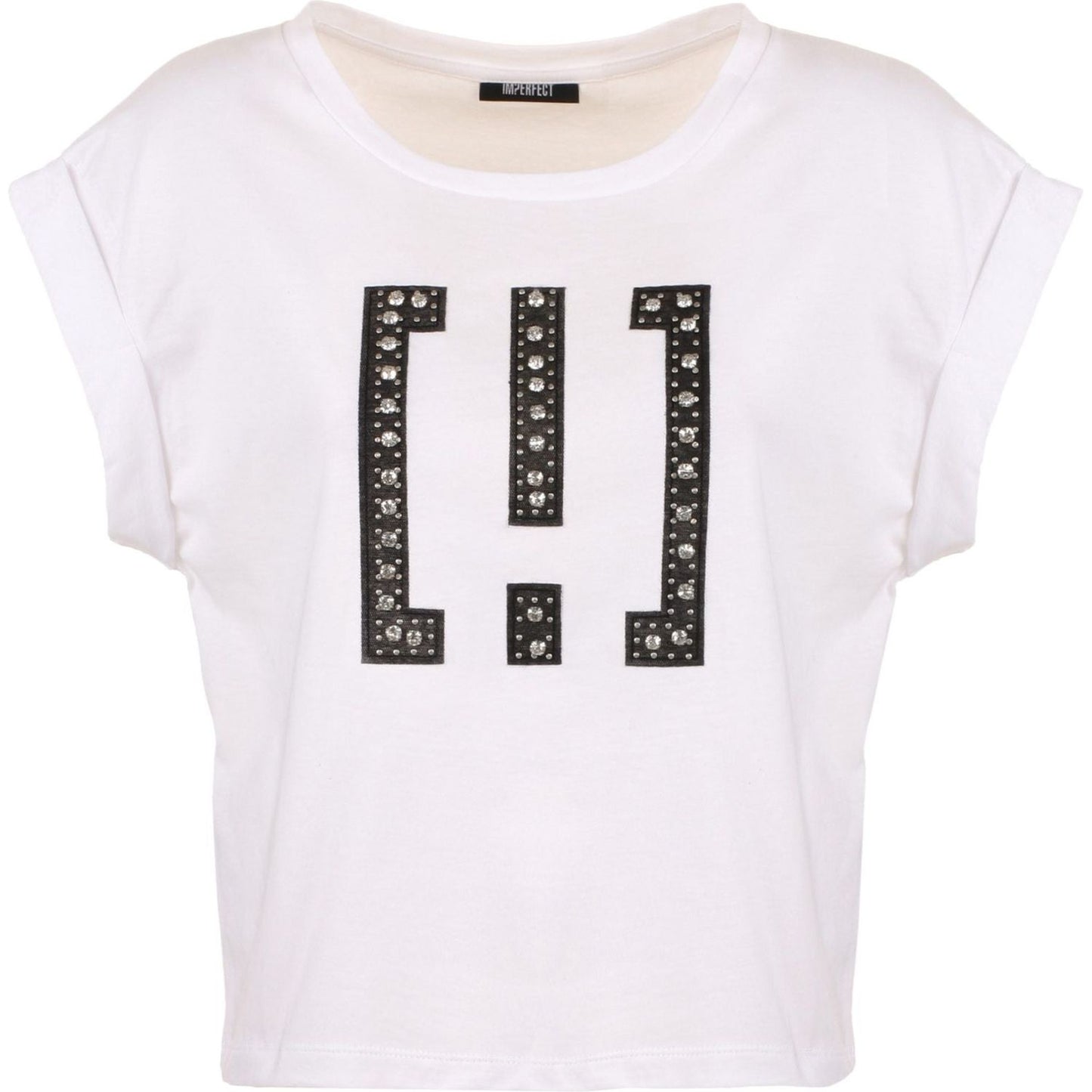 Chic White Cotton Tee with Brass Accents