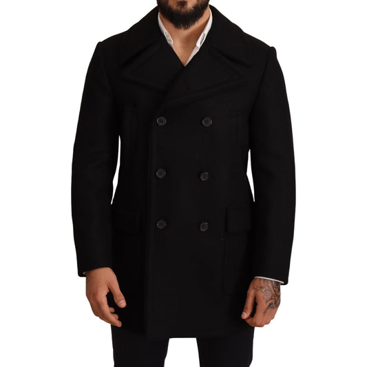 Elegant Black Double Breasted Trench Coat